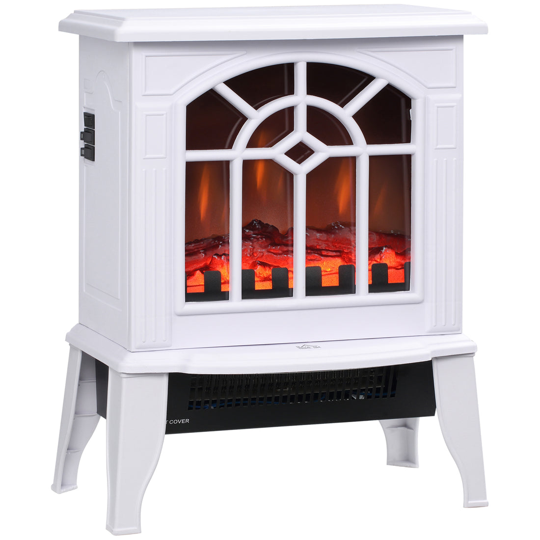 Homcom Electric Fireplace Stove, 18" Freestanding Fireplace Heater With Realistic Flame, Overheating Protection, Portable, 750W 1500W, White White Plastic