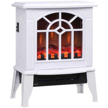 Homcom Electric Fireplace Stove, 18" Freestanding Fireplace Heater With Realistic Flame, Overheating Protection, Portable, 750W 1500W, White White Plastic