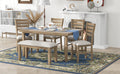 Dining Room Table And Chairs With Bench, Rustic Wood Dining Set, Set Of 6 Natural Wood Wash Natural Wood Wash Solid Wood