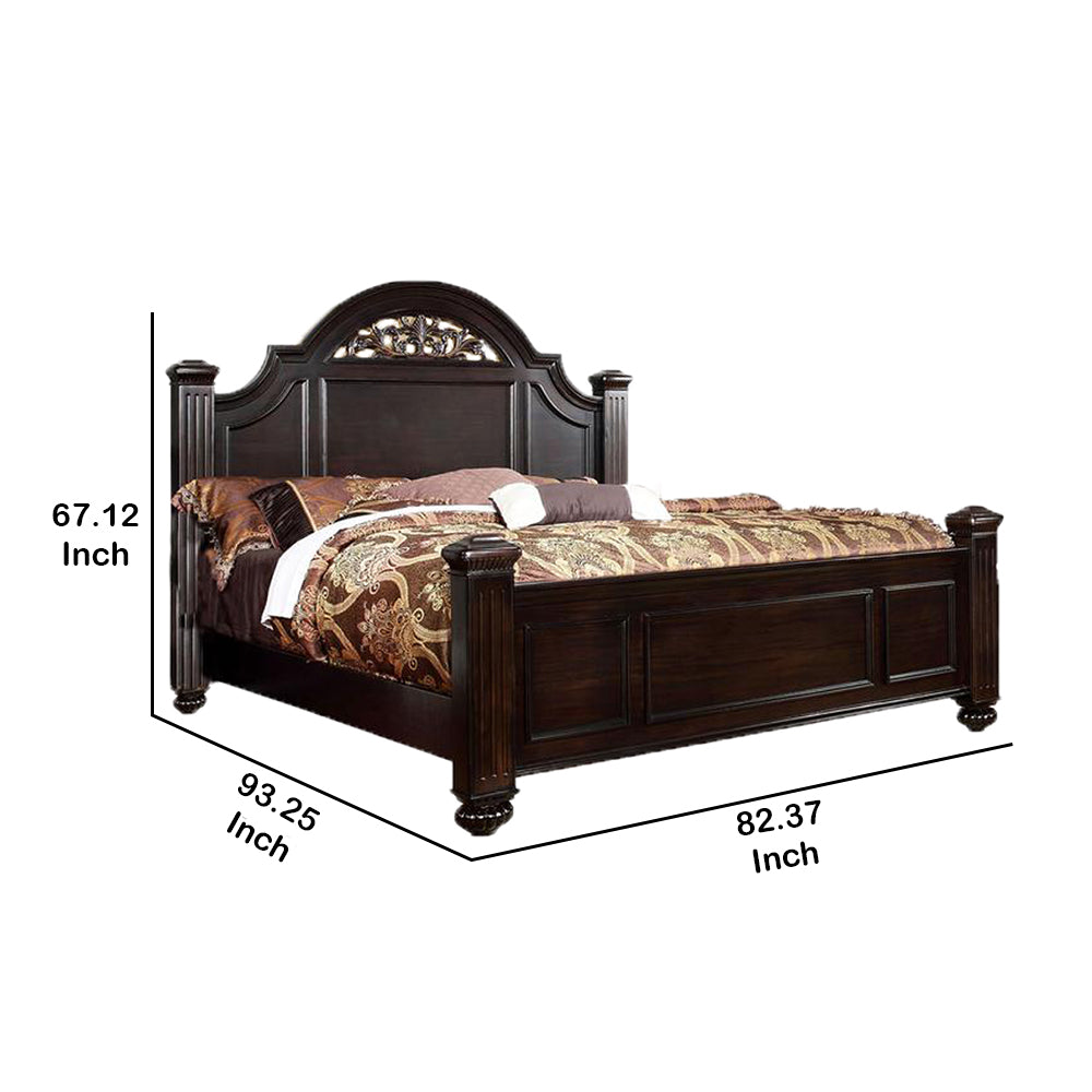 Transitional Style Eastern King Wooden Bed With Bun Feet, Brown King Brown Wood