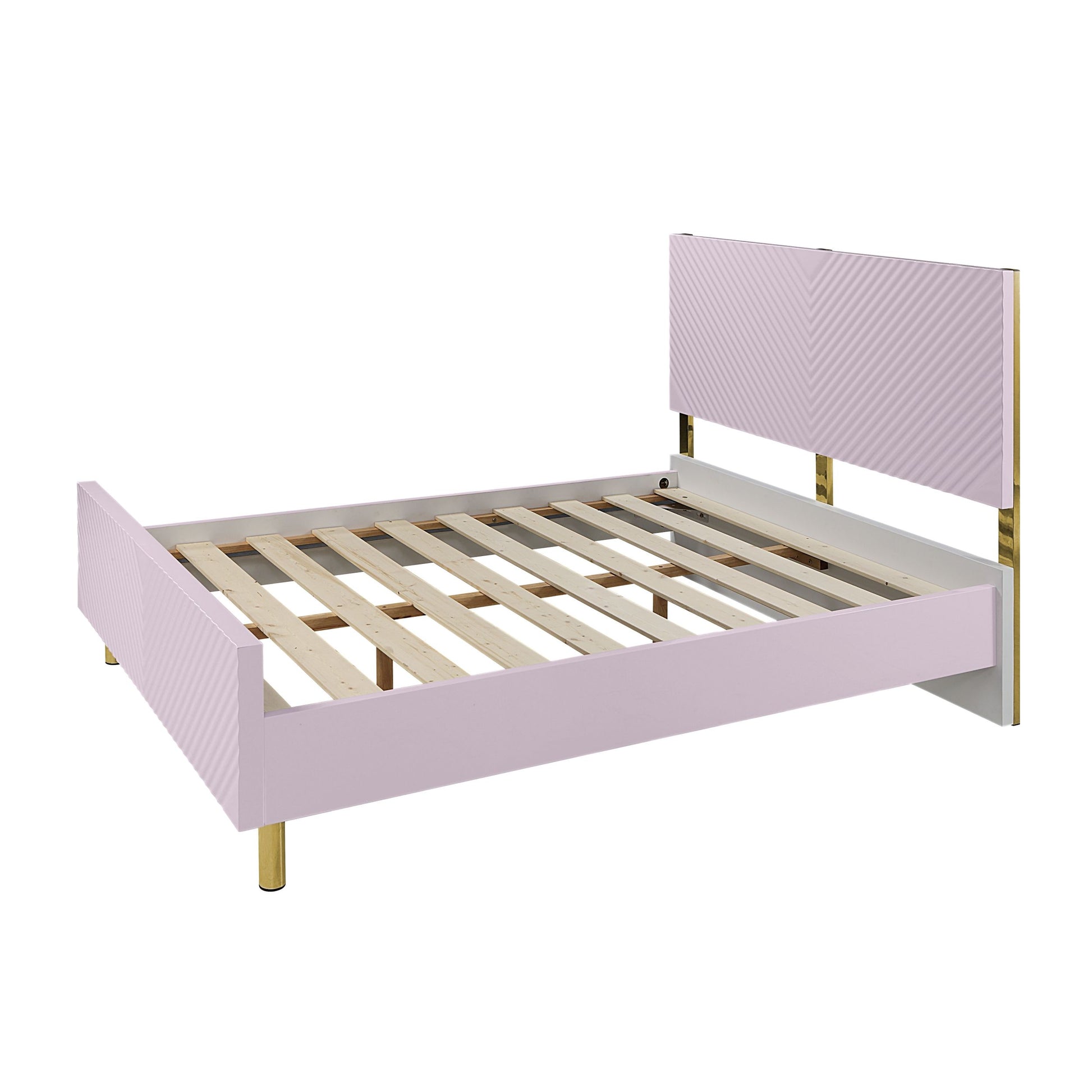 Gaines Full Bed, Pink High Gloss Finish Bd02660F Full Pink Mdf Metal