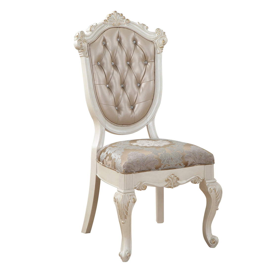 Rose Gold And Pearl White Tufted Back Side Chairs Set Of 2 Gold White Dining Room Luxury Poplar Set Of 2 Wood Fabric