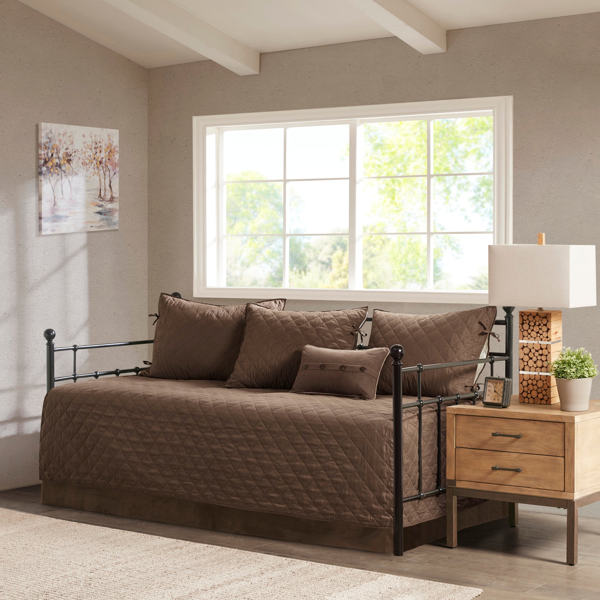 6 Piece Reversible Daybed Cover Set Brown Daybed Brown Microfiber