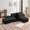 Convertible 3 In 1 Sleeper Sofa And Sectional Sofa With 4 Storage Space For Living Room,Corduroy Couch With 4 Pillows,Corduroy Black Corduroy 3 Seat