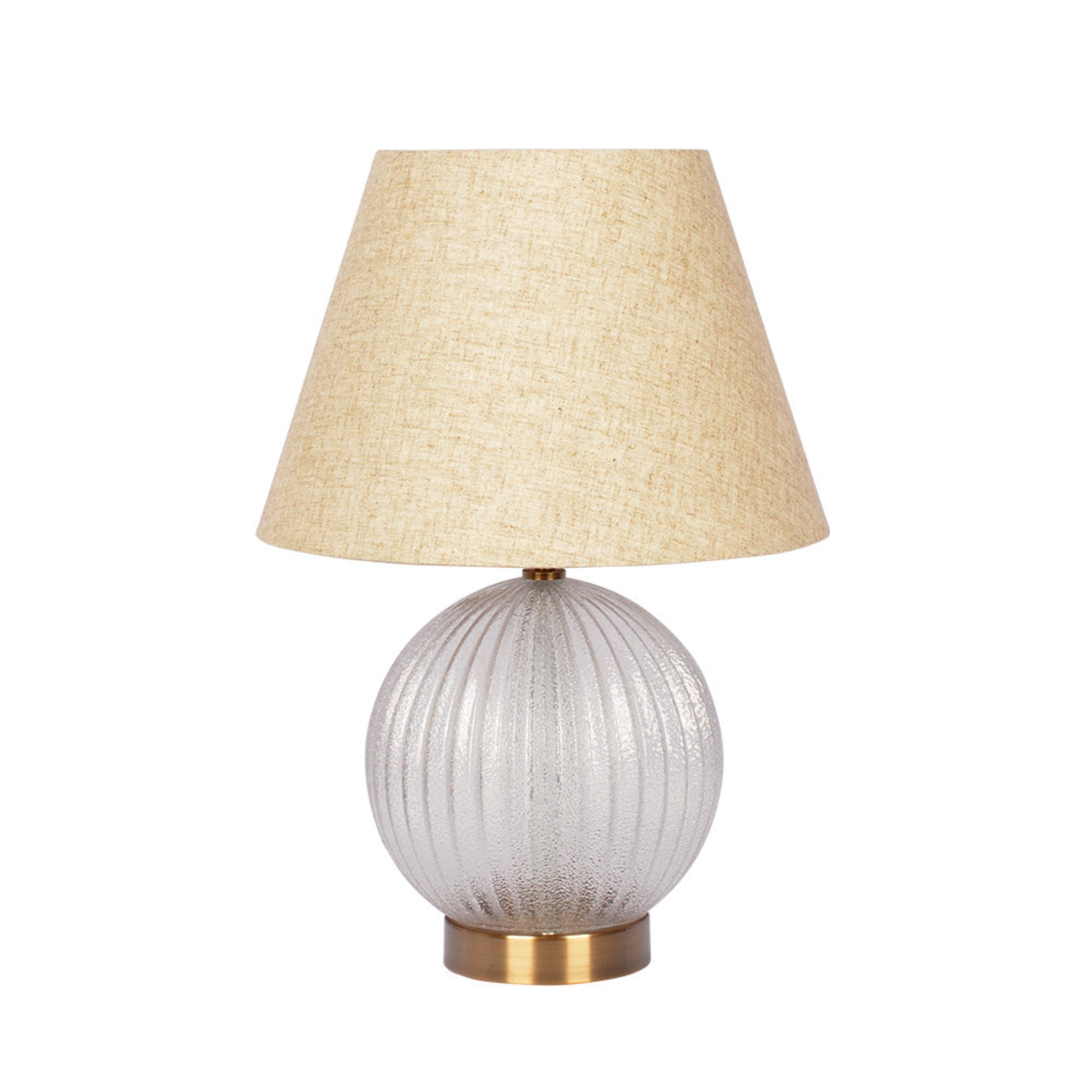 Serenity Round Ribbed Glass Lamp Base Clear Table Lamp Large Linen Shade Clear,Gold,Natural Table&Floor Lamps Brass,Glass,Linen