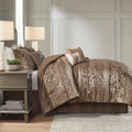 7 Piece Jacquard Comforter Set Brown Gold King King Brown Gold Polyester