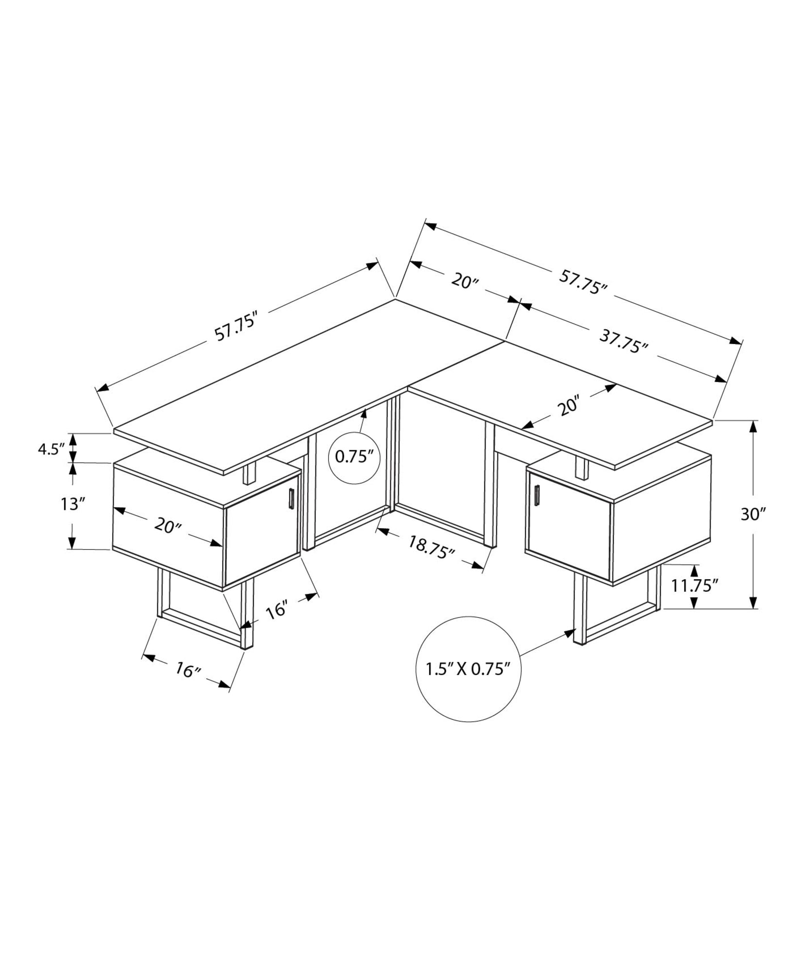 Computer Desk, Home Office, Corner, Storage, 58"L, L Shape, Work, Laptop, White Laminate, Grey Metal, Contemporary, Modern White Particle Board