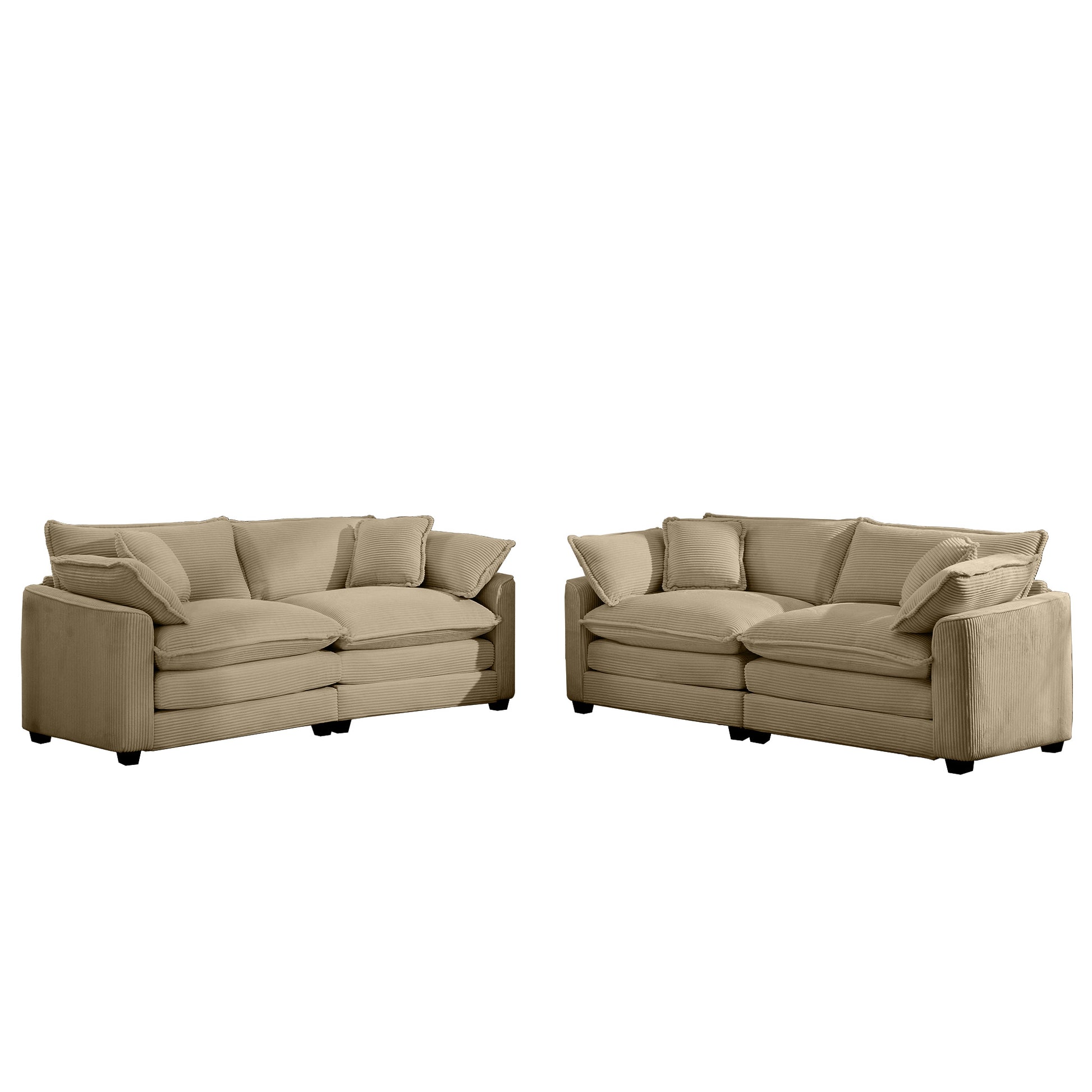 Modern Fabric Living Room Sofa Two Piece Set, Two 2 Seater Sofas With 8 Cushion Upholstery Large Deep Seat Recliner, Tan Corduroy Fabric Tan Corduroy 4 Seat