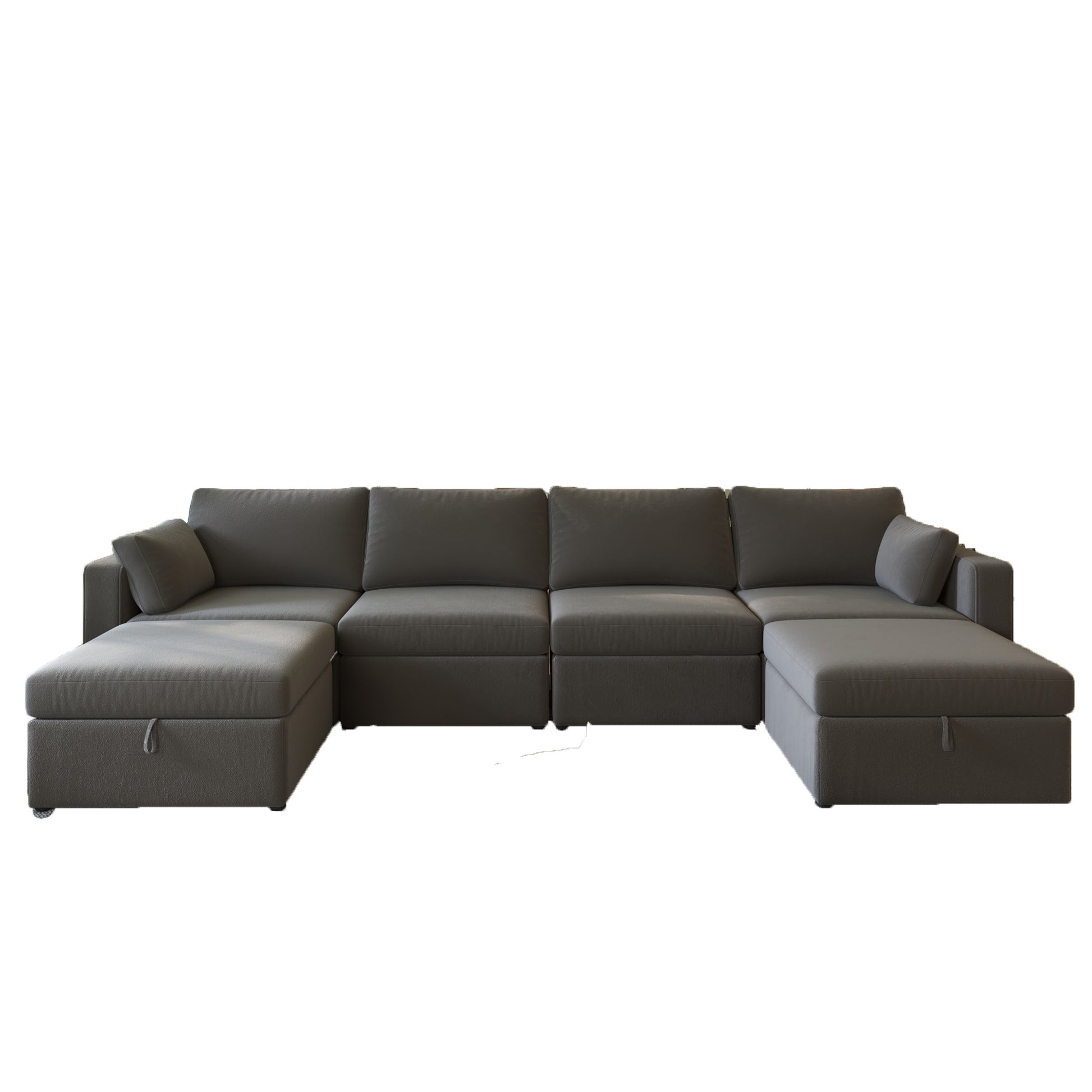 Modern Cotton Linen U Shape Sectional Sofa, Oversized Upholstery Sectional Sofa, Chaise Couch With Storage Ottomans For Living Room Loft Apartment Office Dark Gray 6 Seats Gray Wood Primary Living Space Medium Duty Pine 6 Seat Dark Gray Linen Medium Soft