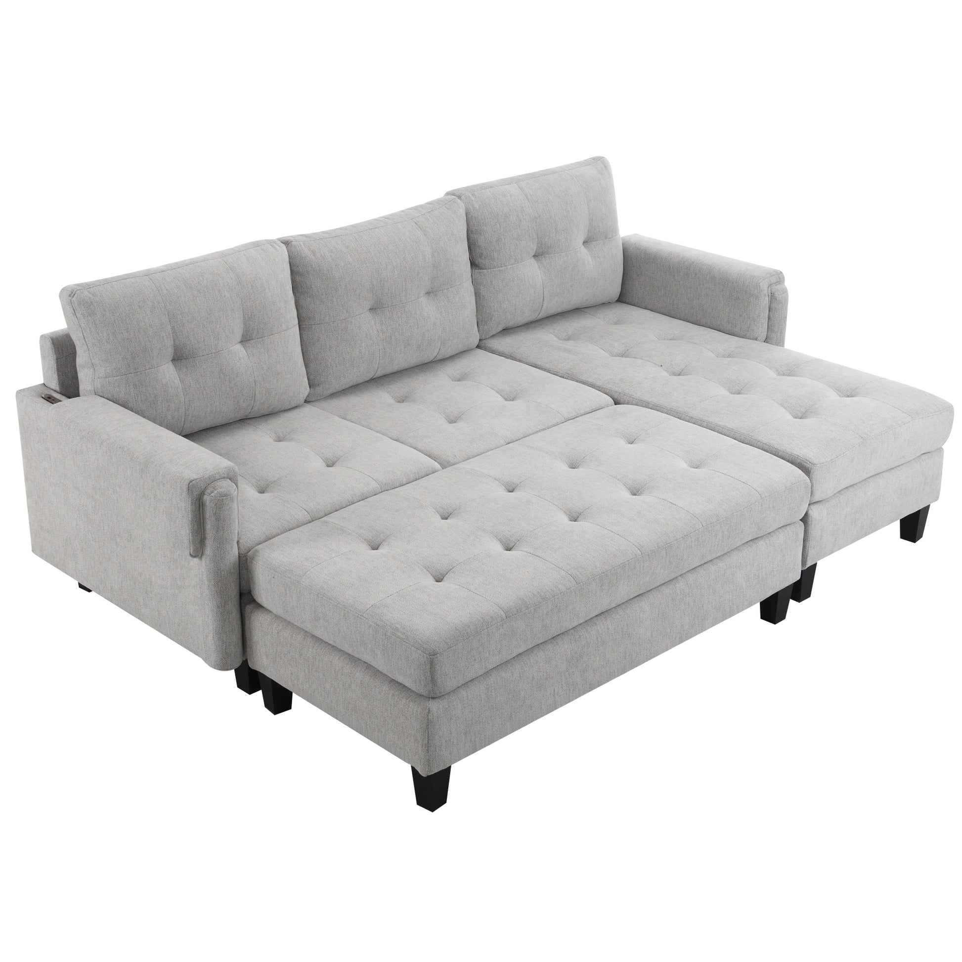 83.4" L Shaped Sofa Sectional Couch Sofa Bed With Two Usb Ports, A Movable Ottoman And A Reversible Chaise Lounge For Living Room, Grey Grey Foam Chenille 5 Seat