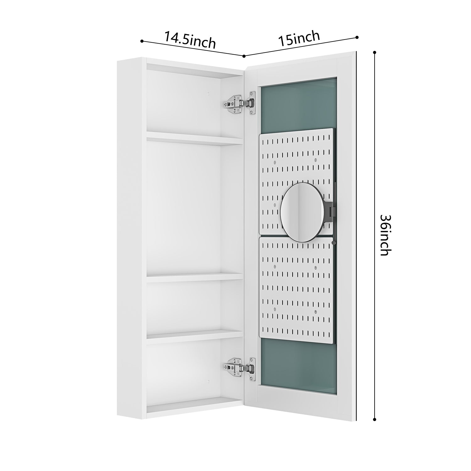 15'' W X 36'' H Surface Frameless Mirror Bathroom Medicine Cabinet, Right Opening Door White Engineered Wood