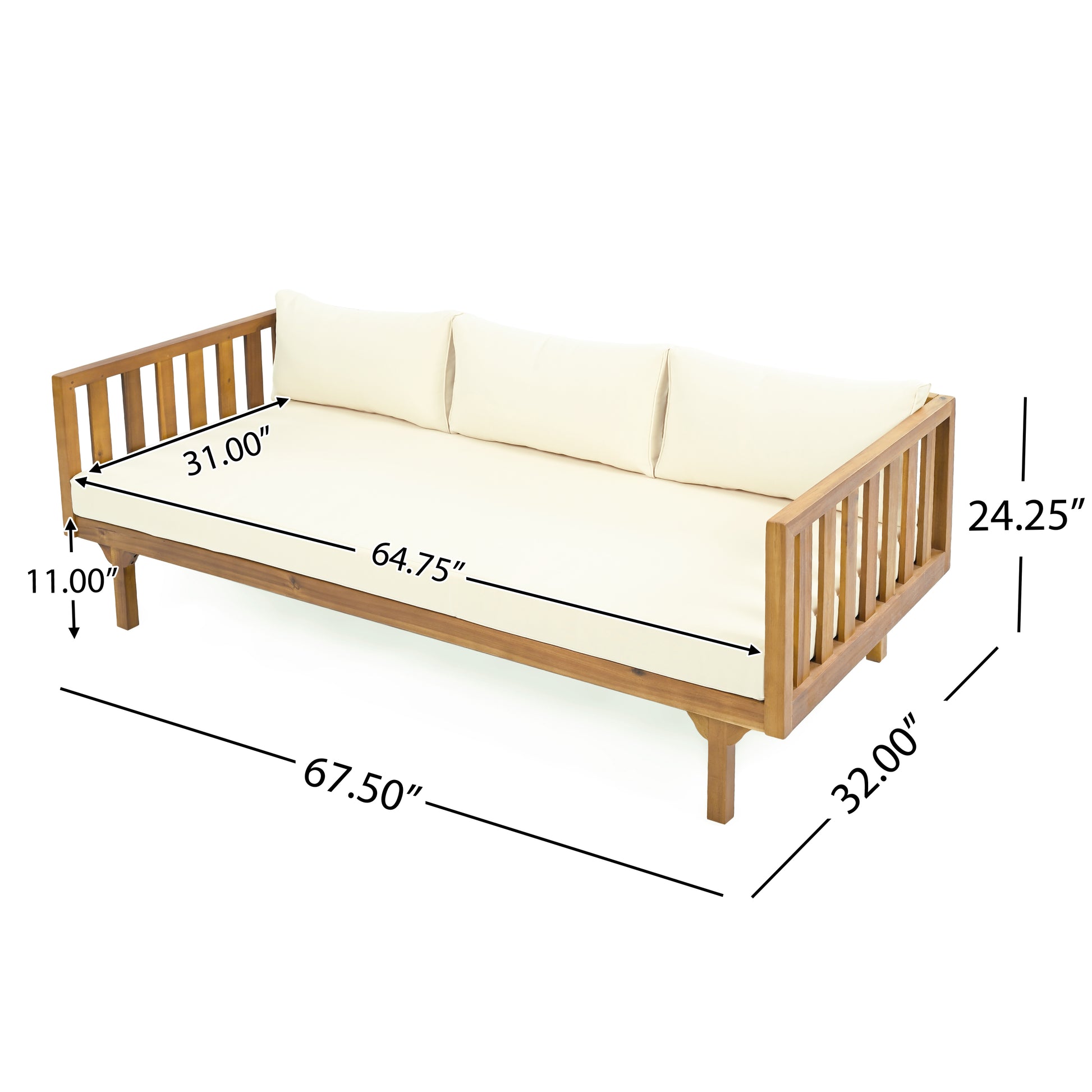 Claremont 3 Seater Daybed Beige Teak Wood Waterproof Fabric