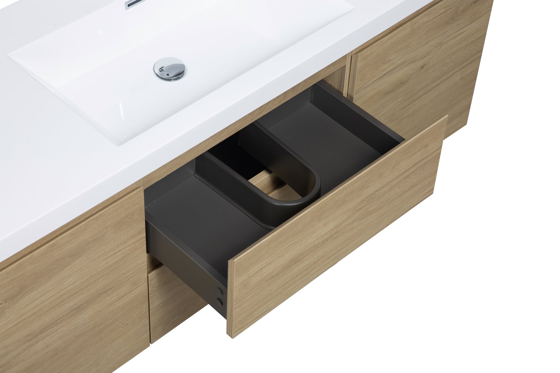 60" Floating Bathroom Vanity With Sink, Modern Wall Mounted Bathroom Storage Vanity Cabinet With Resin Top Basin And Soft Close Drawers, Natural Oak 24V11 60Sno 2 Oak 2 Bathroom Wall Mounted Melamine