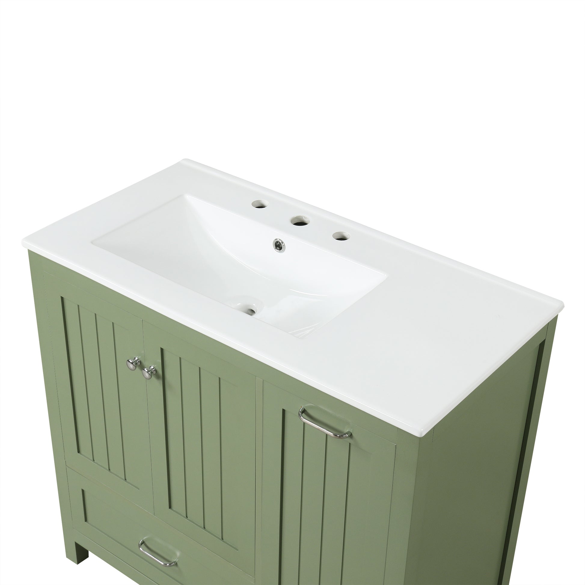 36" Bathroom Vanity With Sink, One Cabinet With Two Doors And One Big Drawer And One Flip Drawer, Solid Wood And Mdf Board, Green Green Solid Wood Mdf