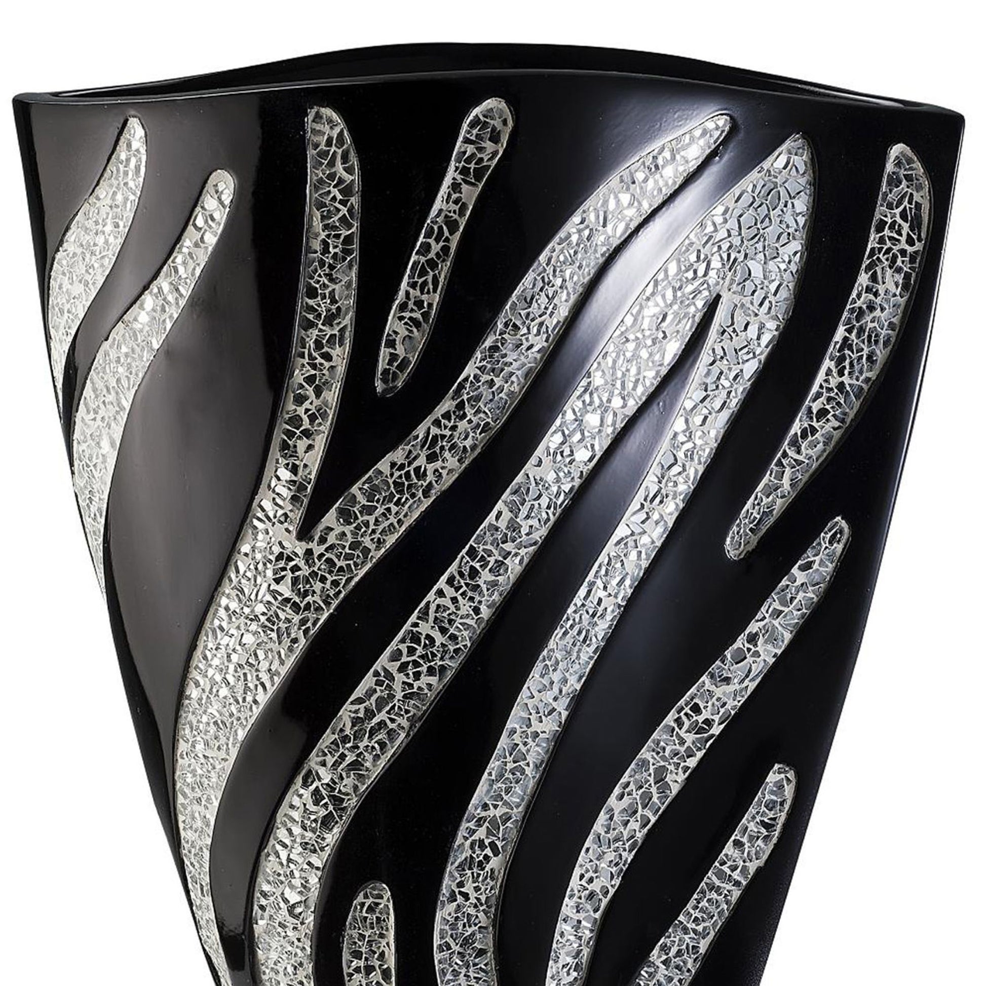 14" Tall Polyresin Decorative Vase, Black Finish With Silver Zebra Pattern Multicolor Polyresin