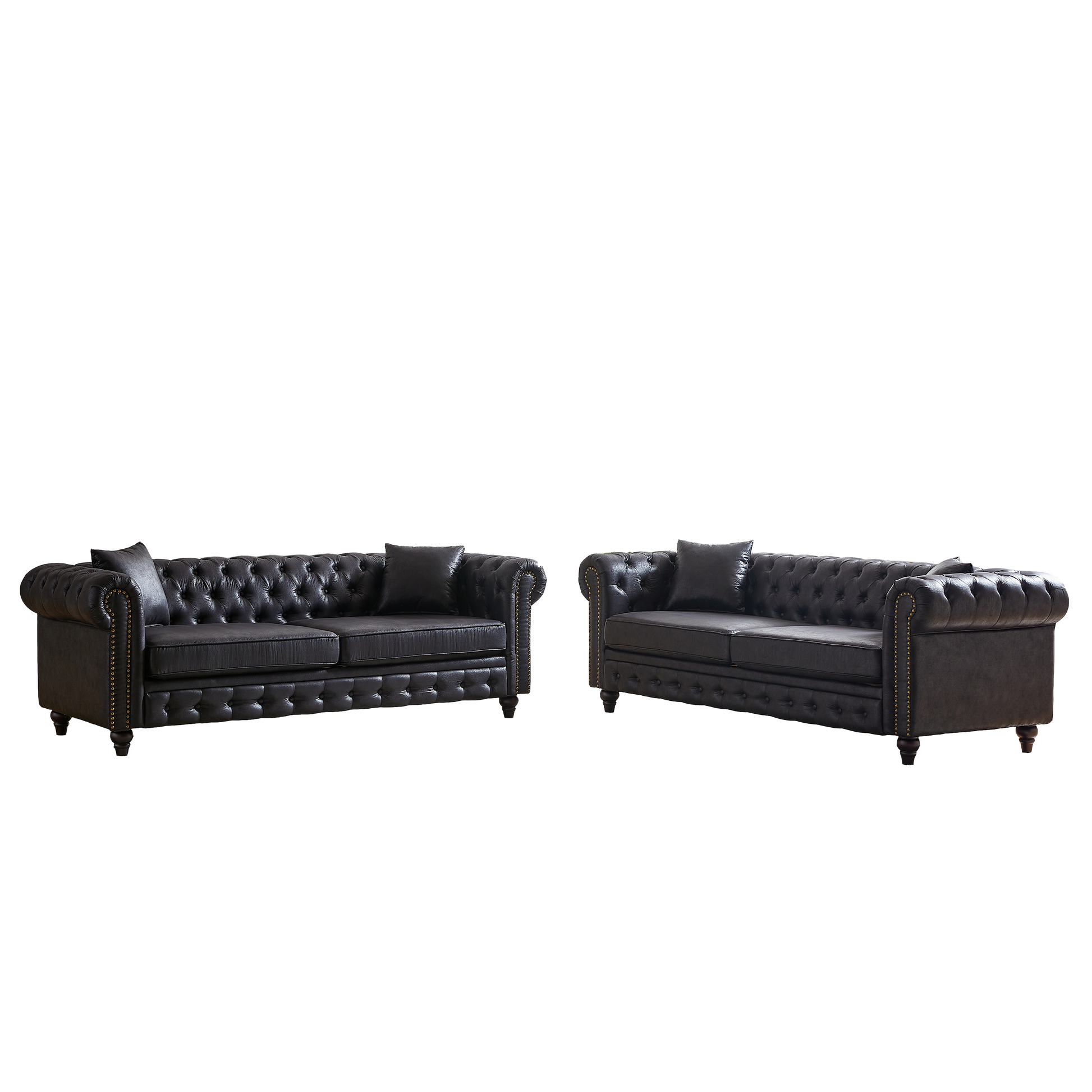 Fx 3 Seats 3 Seats Combo Sofa Modern Living Room Sofa With Solid Wood Frame And Wooden Feet, 4 Cushions, Apartment Sofa Furniture For Living Room, Living Room, Office Black Wood Pine Foam Fabric 6 Seat
