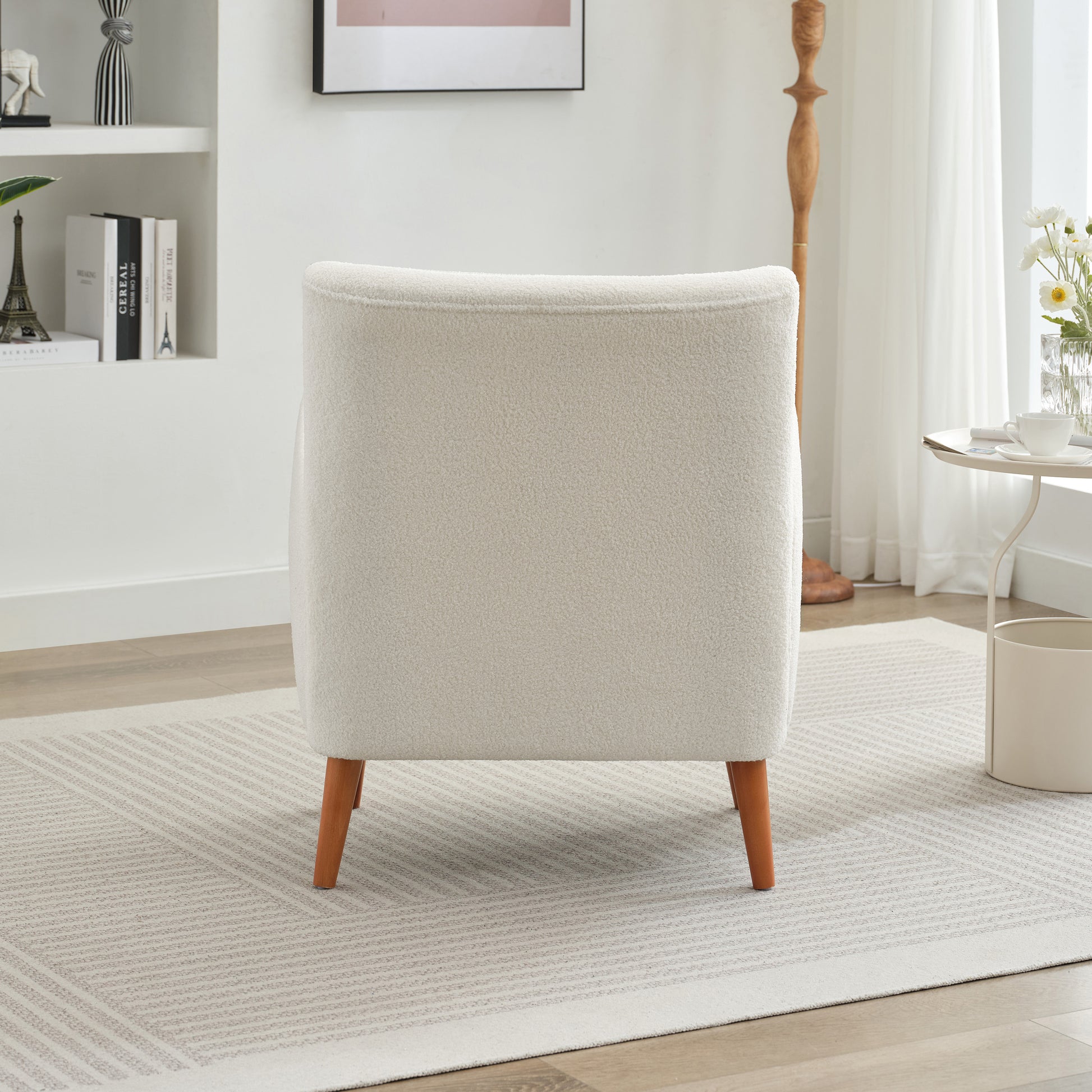 Mirod Modern Wing Back Lounge Chair Stylish Design, Soft Fabric, Solid Wood Legs, Easy Assembly, Durable Frame Beige Boucle