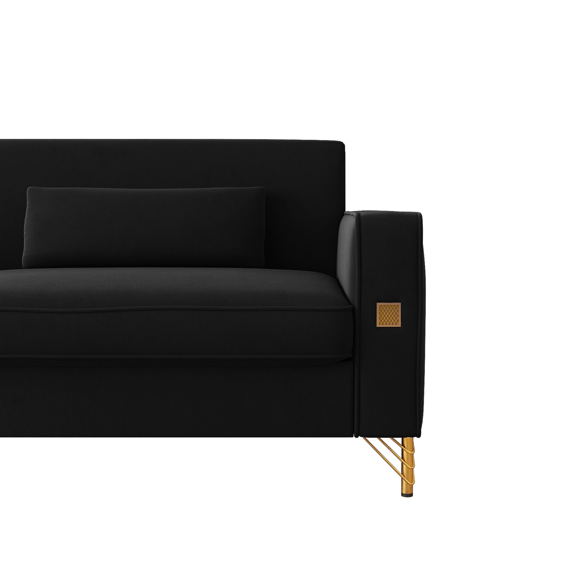 Fx P18 Bk Sofa Luxury Velvet Sofa With Gold Accents Modern 3 Seat Couch With Plush Cushions, Perfect For Living Room And Office Decor Black Velvet 3 Seat