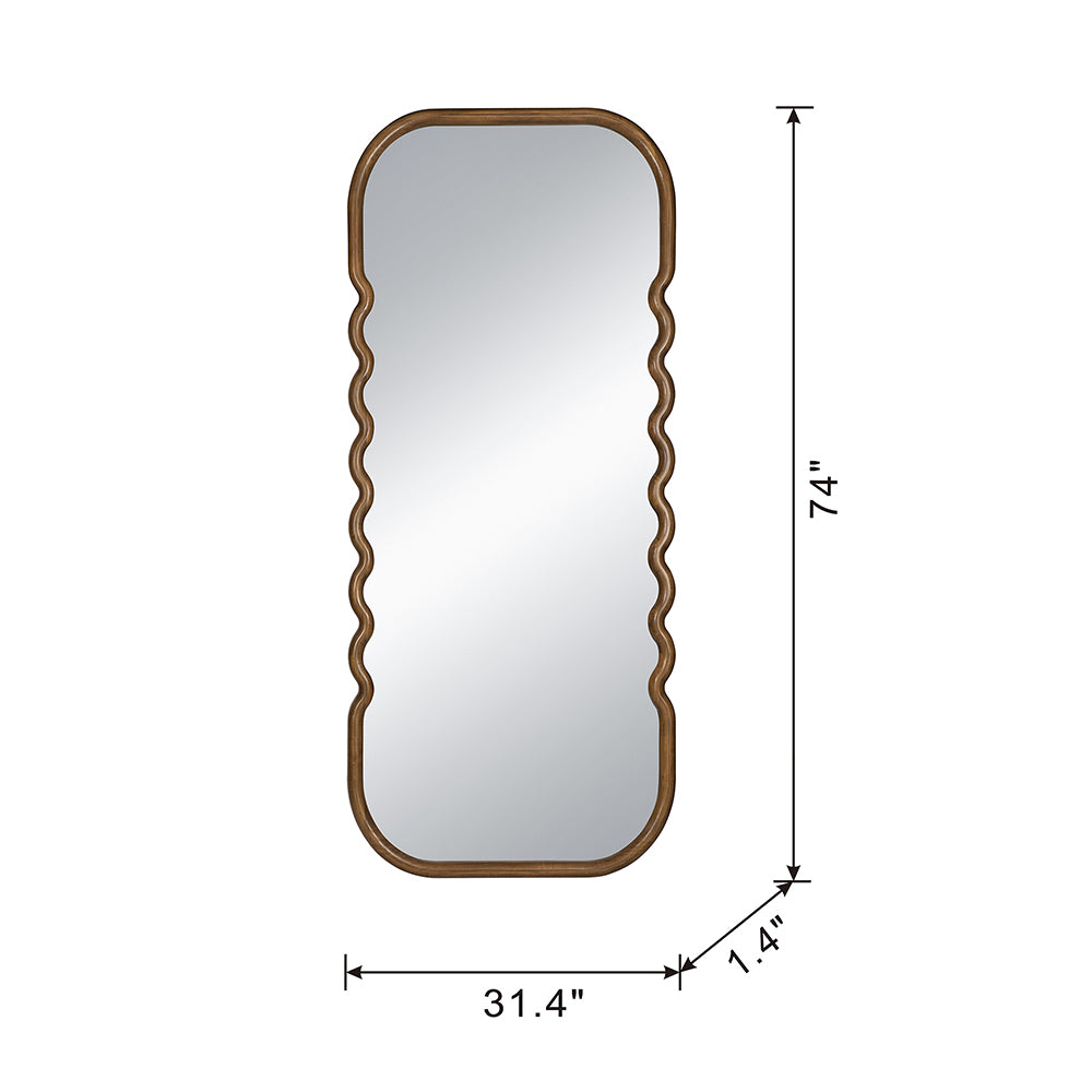 31.4X1.4X74" Oversized Wooden Floor Mirror With Unique Brown Frame Brown Pine