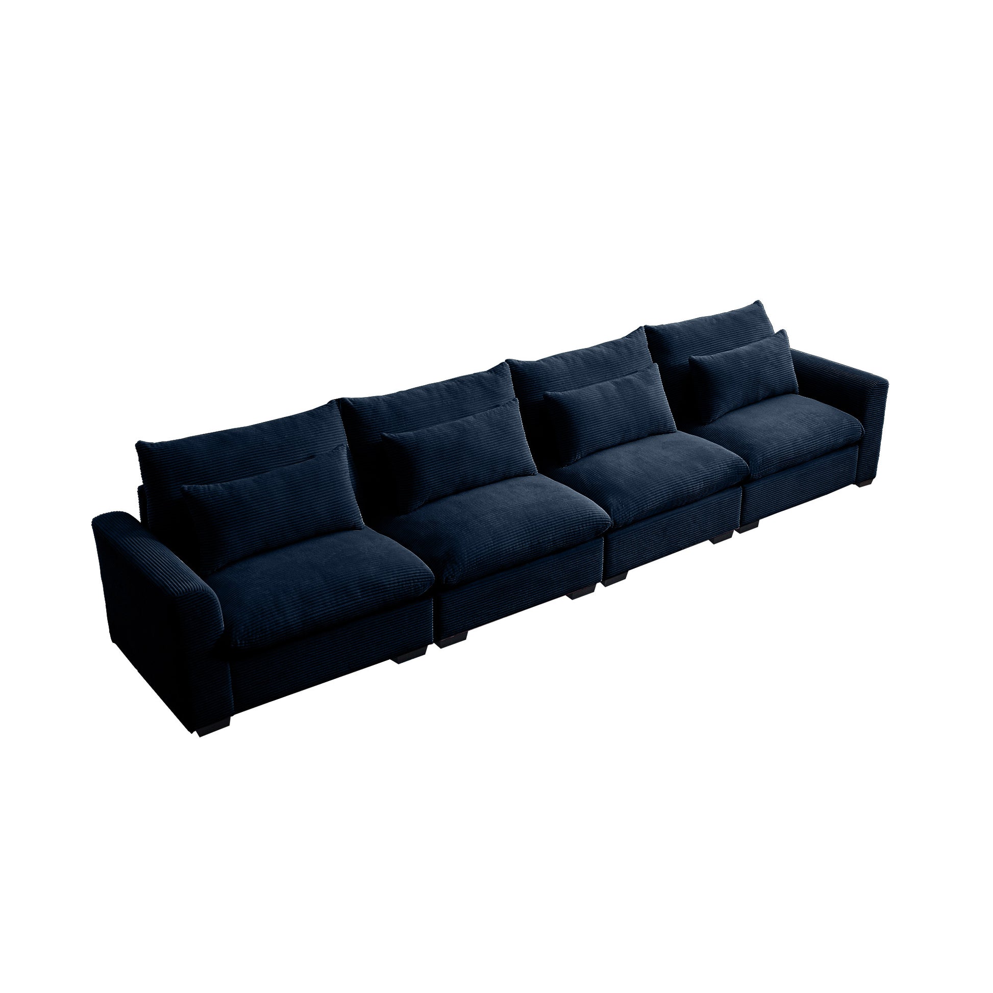 4 Seater Deep Seat Couches For Living Room, Comfy Blue Corduroy Sofas For Living Room Modern With 4 Waist Pillows Blue Corduroy 4 Seat