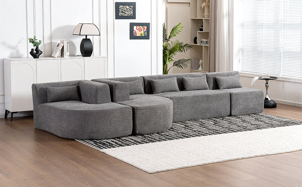 143.7" Upholstered Sofa Free Combined Sofa Couch With Two Chaise Lounge And Five Back Pillows For Living Room, Light Gray Light Gray Foam Polyester 5 Seat