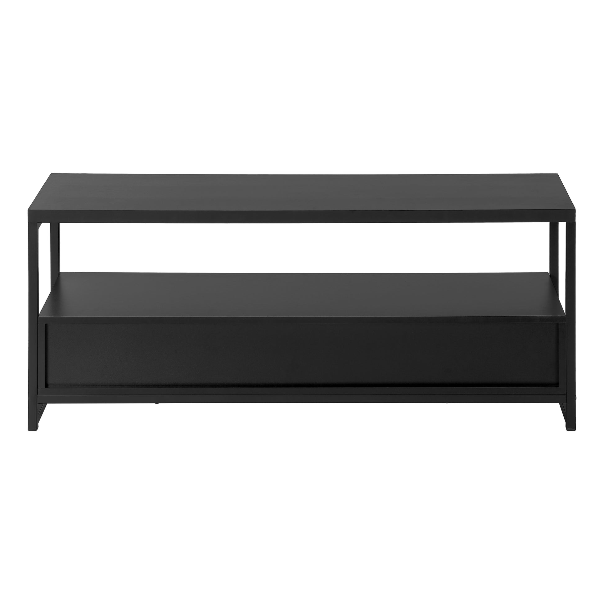 Tv Stand, 48 Inch, Console, Media Entertainment Center, Storage Drawers, Living Room, Bedroom, Black Laminate, Black Metal, Contemporary, Modern Black 80 89 Inches Particle Board