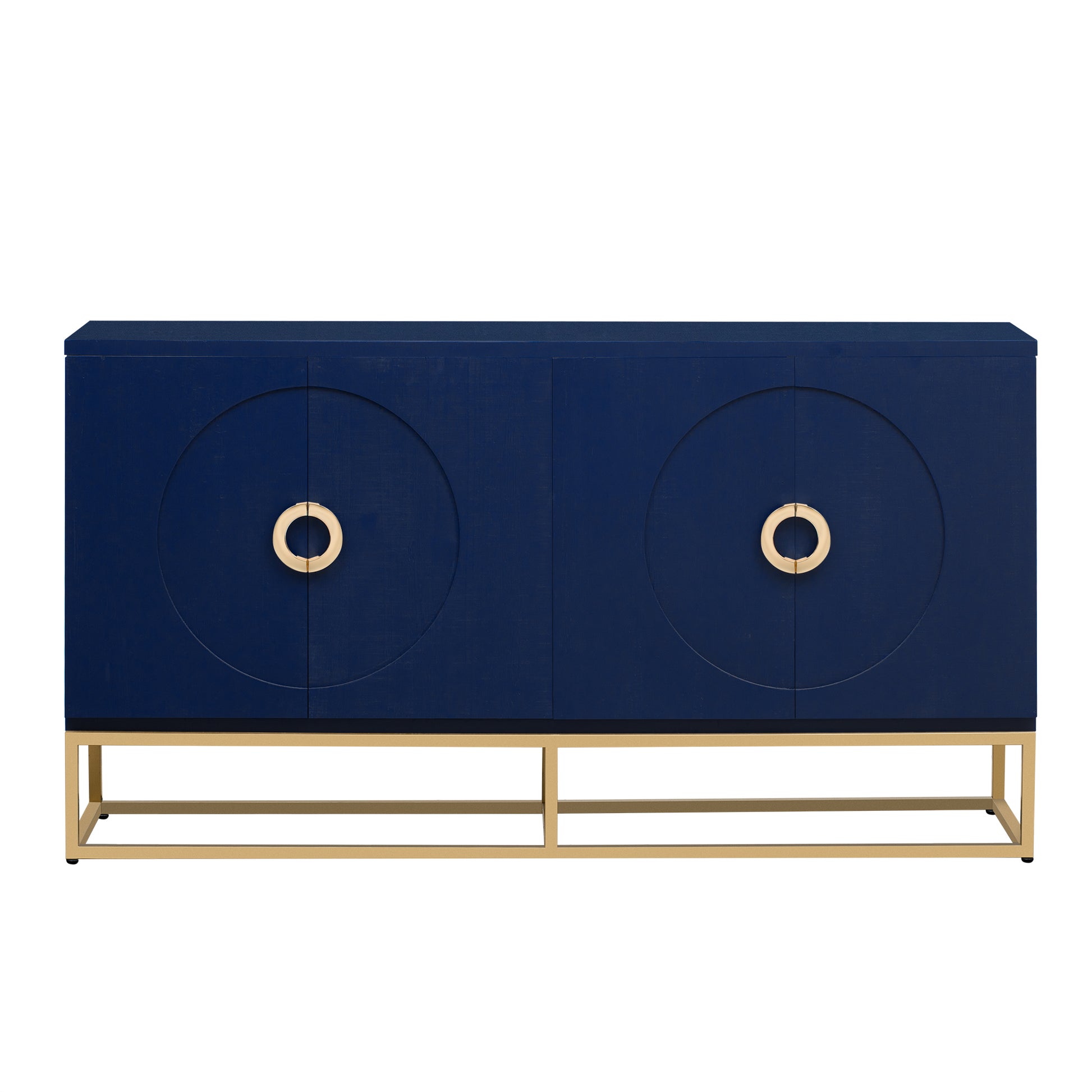 Four Door Metal Handle Storage Cabinet, Adjustable Shelves, Suitable For Corridor, Entrance, Living Room, Study Navy Blue Mdf