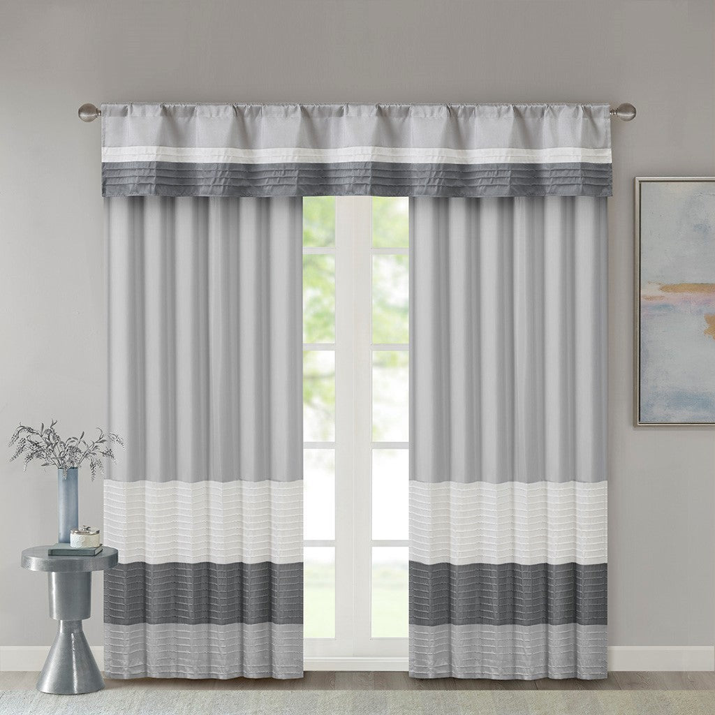 Polyoni Pintuck Curtain Panel Only 1 Pc Panel Grey Multi Silk