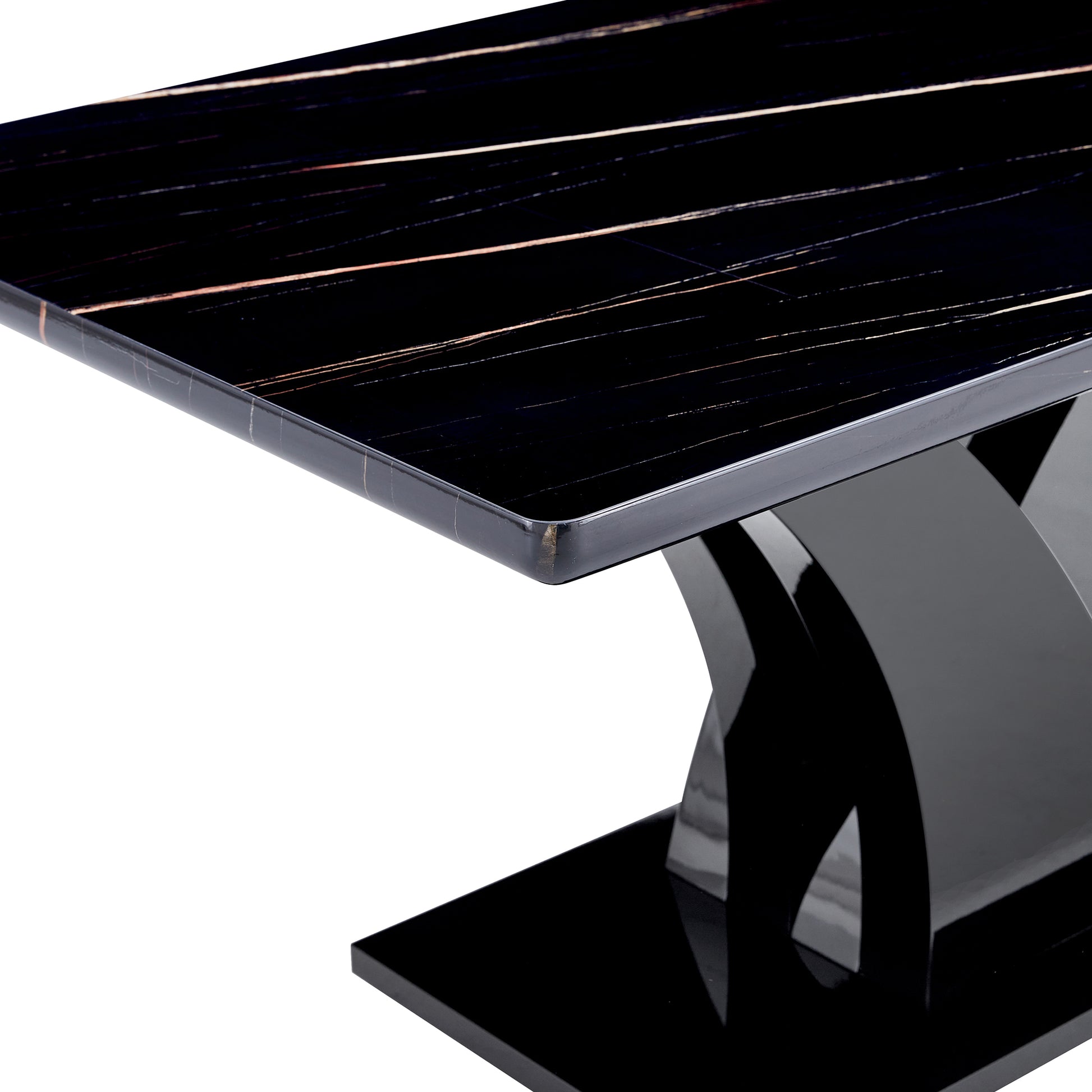 Modern Dining Table, Black Desktop And Black Mdf Leg Dining Table Are The Perfect Choice For Dinner, Conference, Home And Office Decoration F 790 Black Mdf