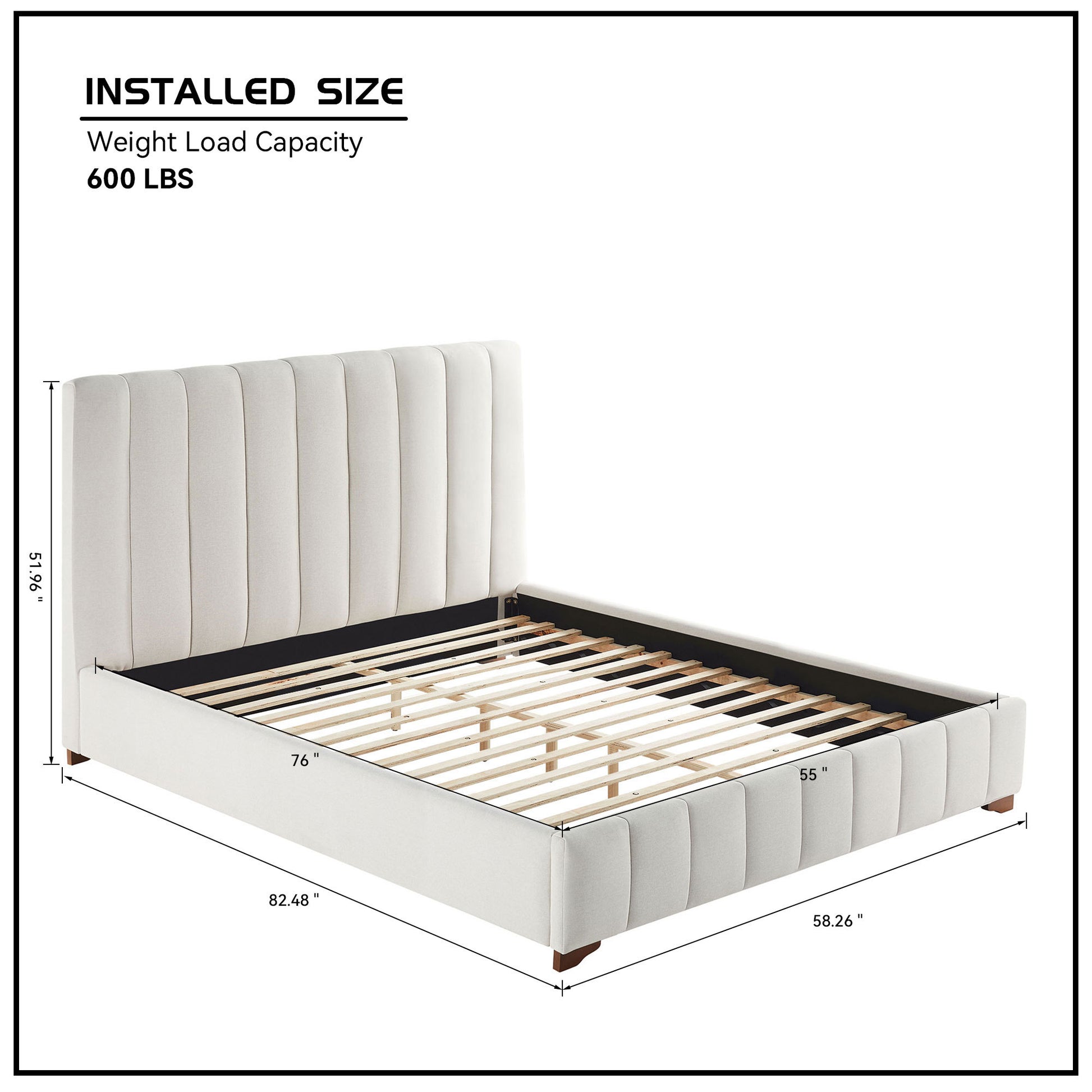 Full Size Modern Design Bed Frame Upholstered Queen Bed Frame Platform With Headboard Fabric Headboard Wooden Slats Support, No Box Spring Needed,Mattress Foundation,White Full White Fabric