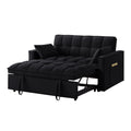 4 In1 Loveseat Sofa Bed With Armrests & Storage Pockets, Multi Function Tufted Pull Out Sofa Bed With Adjustable Backrest And Pillows, Convertible Loveseat Sofa Couch,Black Black Velvet Primary Living Space Medium Soft Tufted Back American