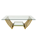 Modern Gold Stainless Steel Double Layer Clear Tempered Glass End Table Coffee Table For Bedroom Living Room Clear,Gold Modern Stainless Steel,Tempered Glass