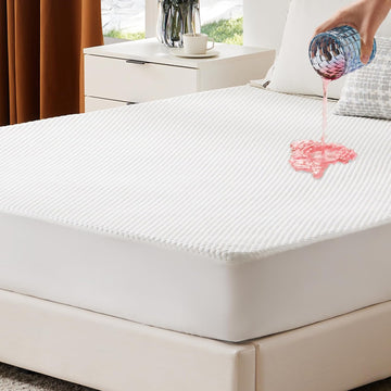 100% Waterproof Bamboo Mattress Protector Full Size Bed White Bamboo Full