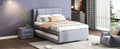 Full Size Upholstery Platform Bed With Trundle,Trundle Can Be Flat Or Erected, Gray Box Spring Not Required Full Gray Bedroom Linen Upholstered