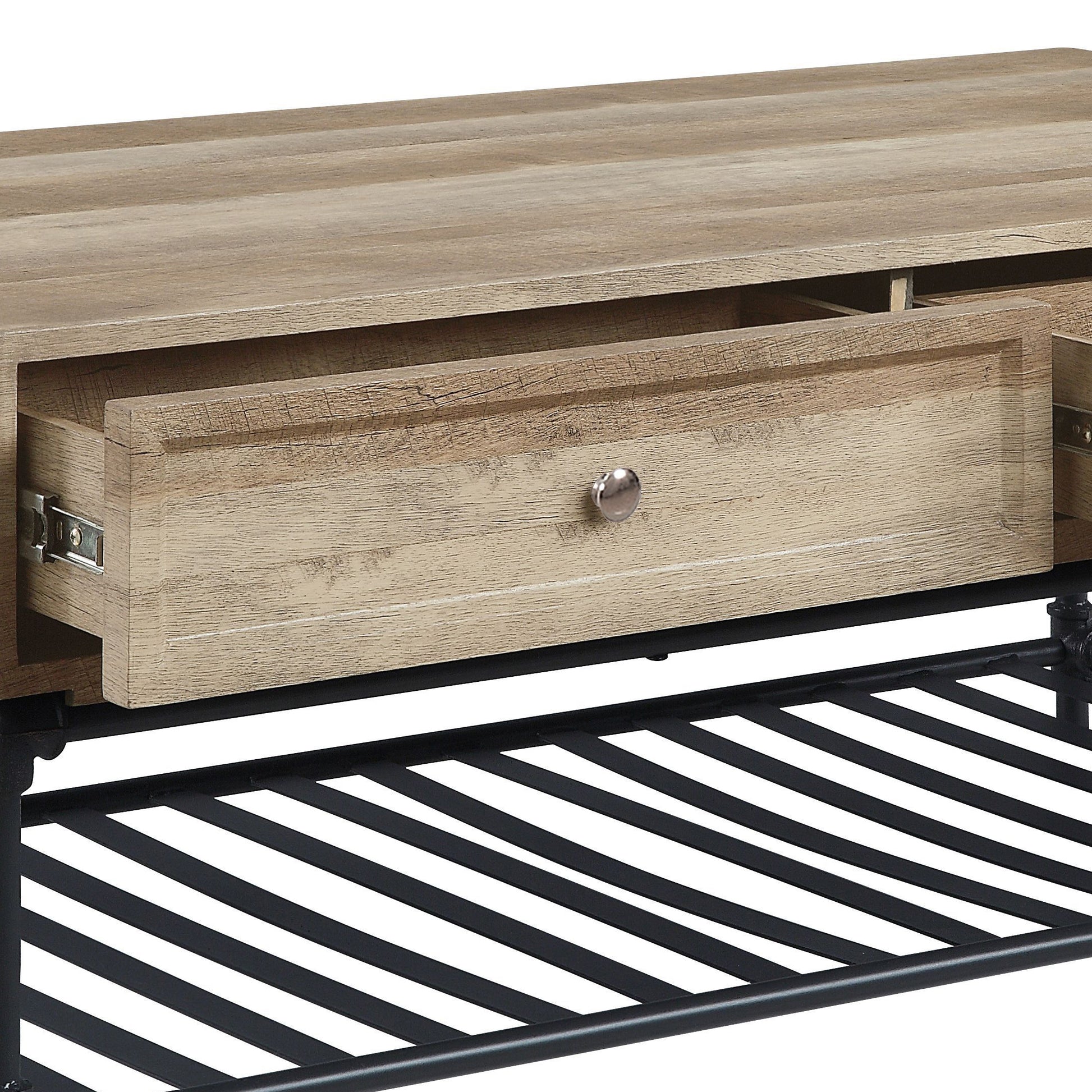 Oak And Sandy Black Coffee Table With Bottom Shelf Oak Primary Living Space Drawers Rectangular Paper Composite