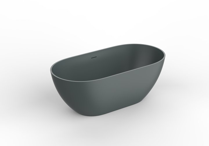 59'' Single Slipper Tub Solid Surface Stone Resin Freestanding Soaking Bathtub Comfortable Backrest Grey Engineered Stone