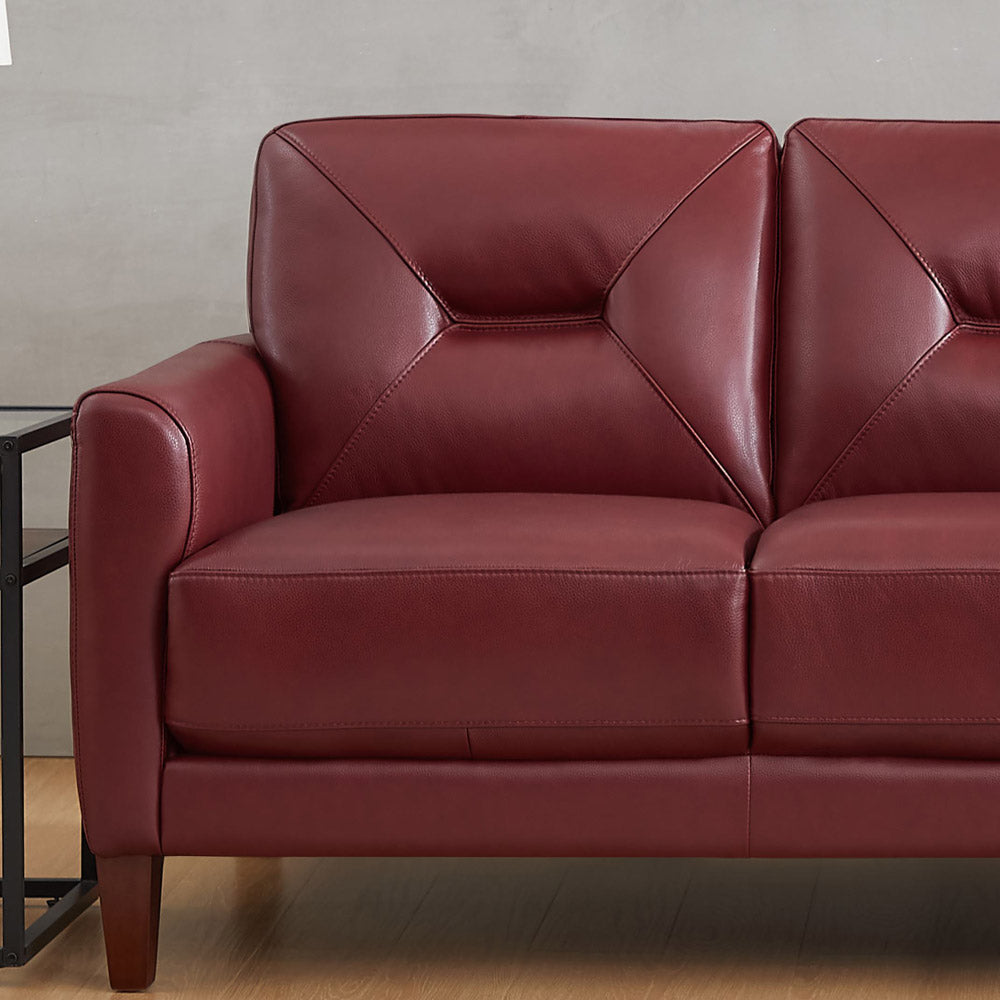 Mavis Leather Sofa Red Memory Foam Genuine Leather 3 Seat