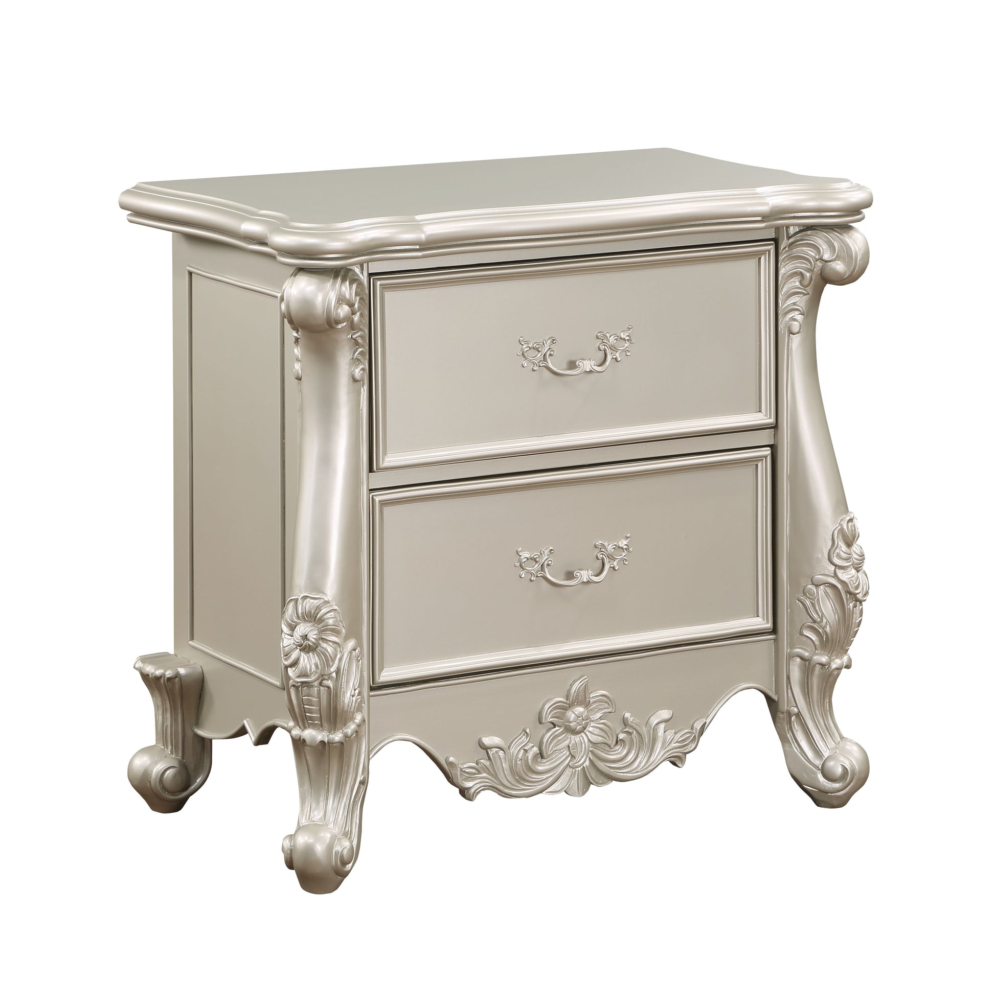 Champagne 2 Drawer Nightstand With Scrolled Legs Champagne 2 Drawers Bedroom Rectangle Wood Plastic