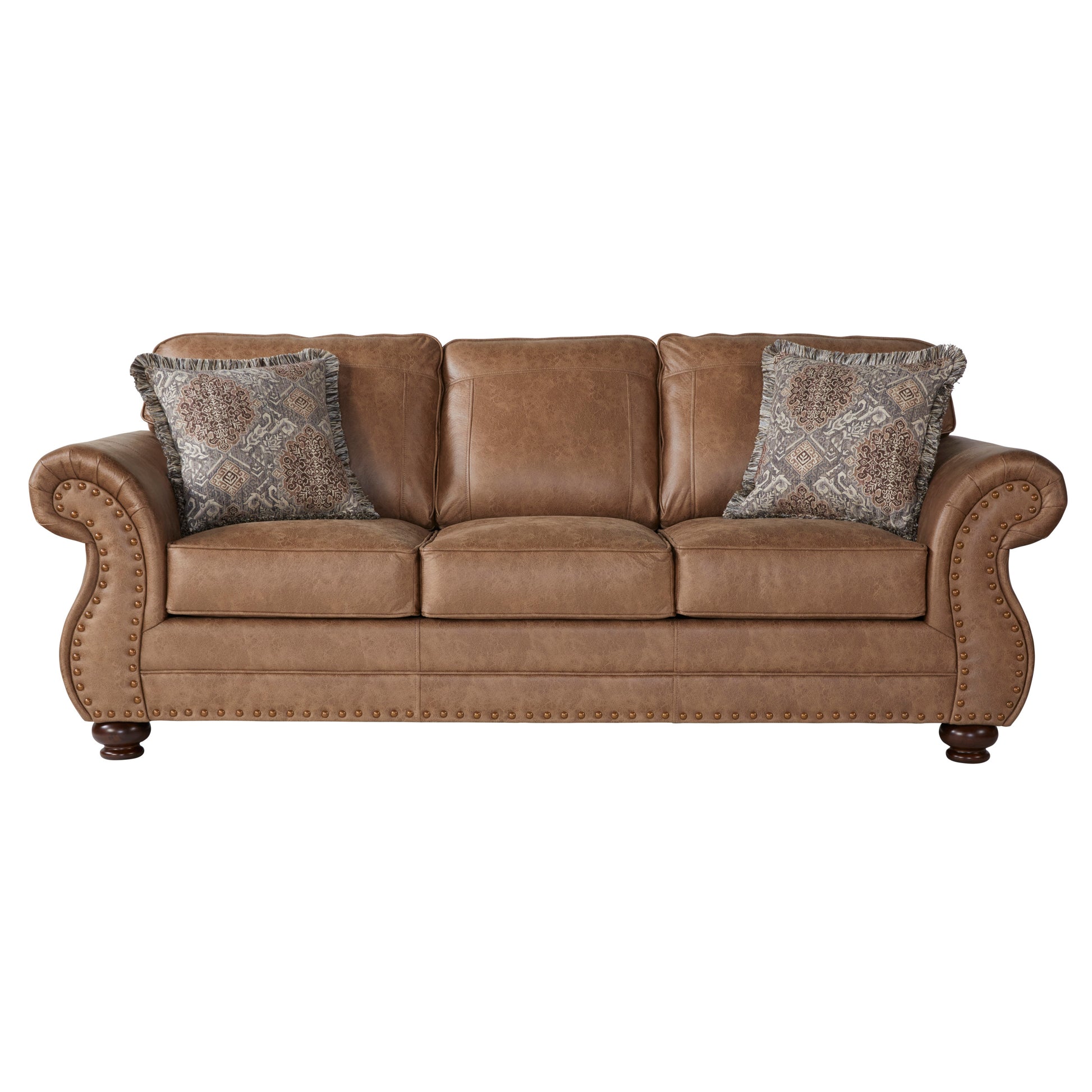 Leinster Faux Leather Sofa With Antique Bronze Nailheads Brown Faux Leather 3 Seat