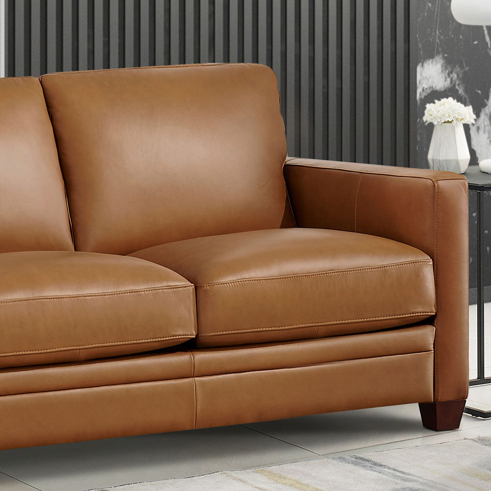 Naples Leather Sofa Cognac Down Filling Genuine Leather 3 Seat