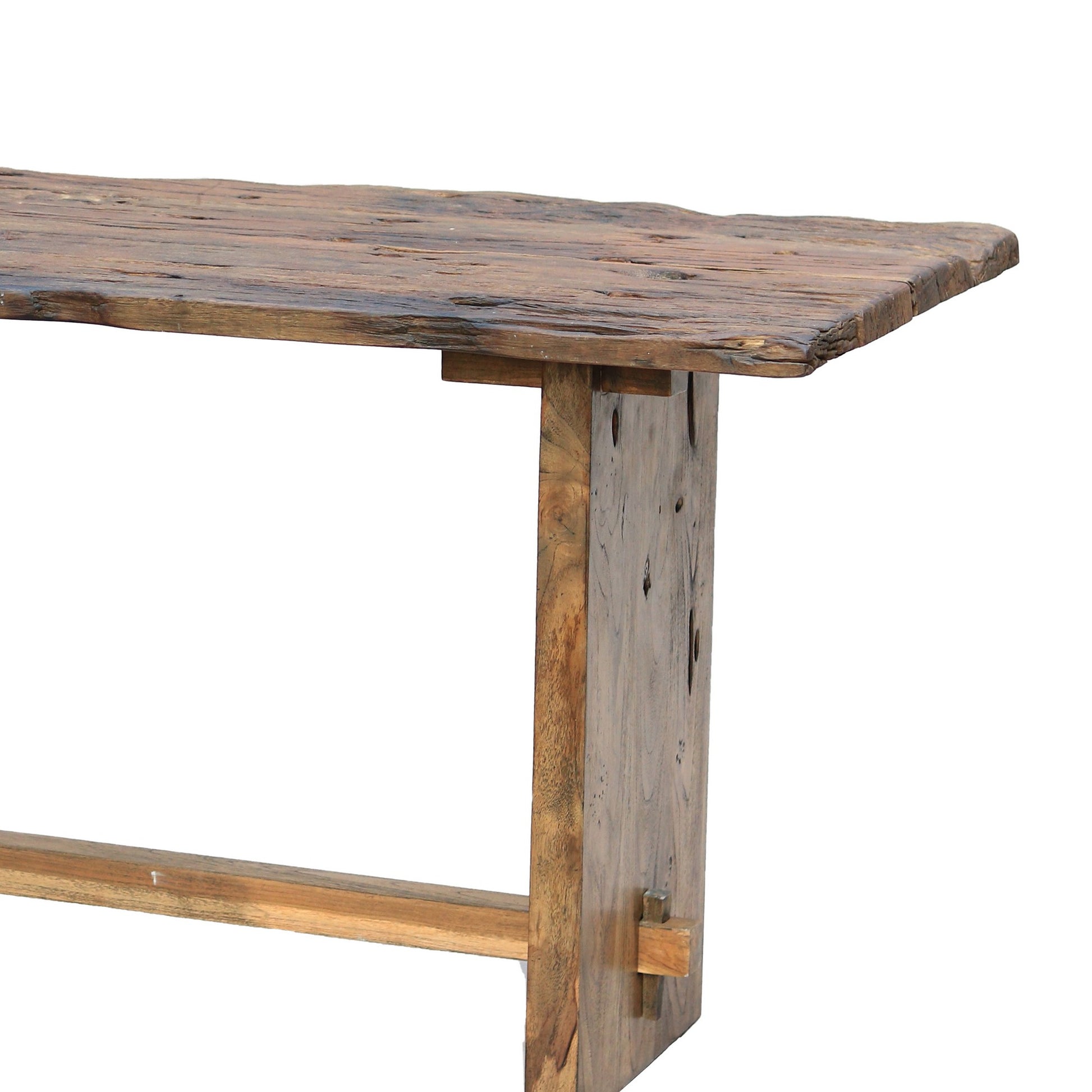 87 Inch Rustic Console Table, Live Edge Wood, Distressed Brown Brown Wood