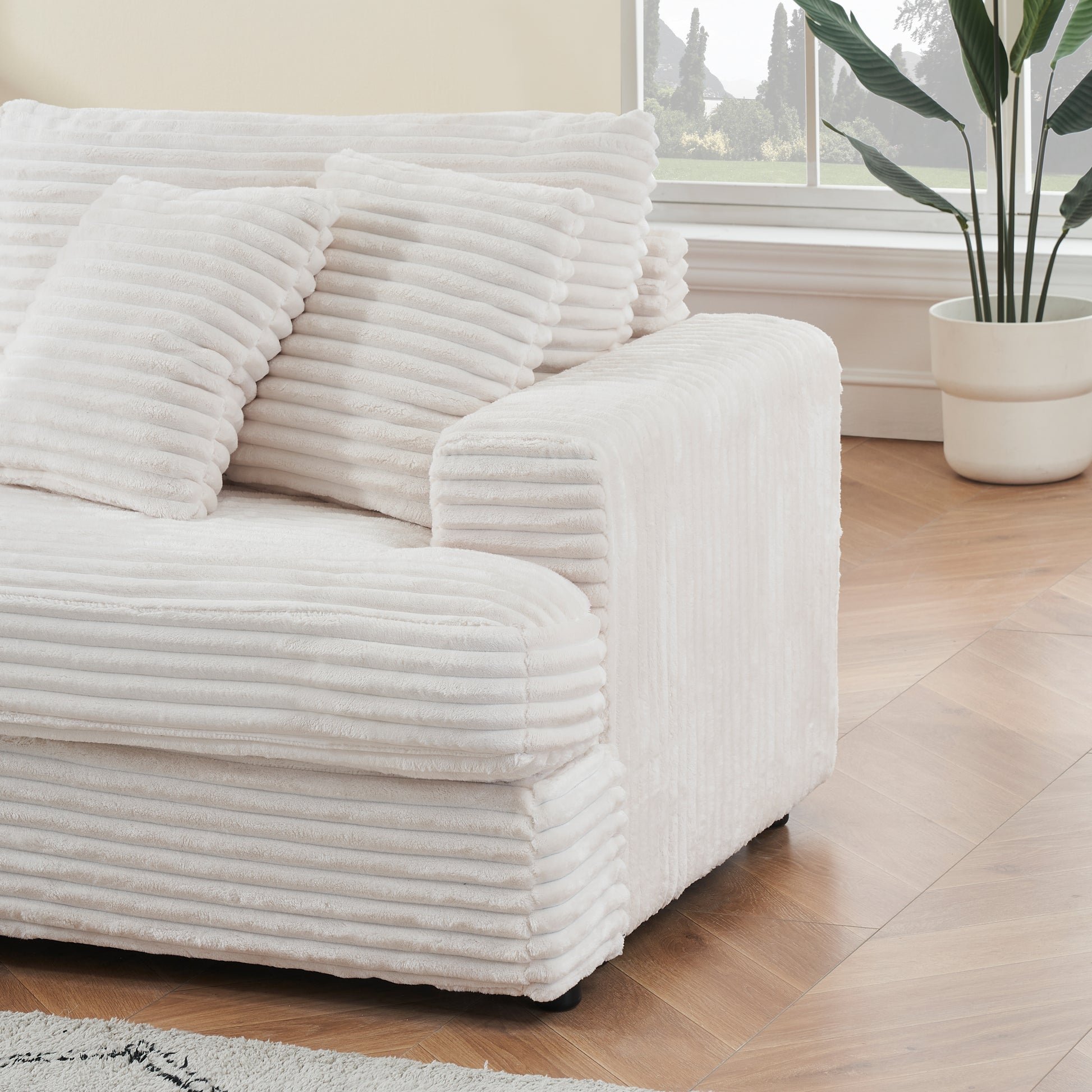 79.3Nch Corduroy Sofa With 4 Matching Toss Pillows Sleek Design Spacious And Comfortable 3 Seater Couch For Modern Living Room,White White Corduroy 3 Seat