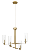 Enigma Four Lights Chandelier With Clear Ribbed Glass Satin Brass Clear,Gold Brass,Glass