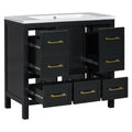 36'' Bathroom Vanity With Resin Sink Combo, Solid Wood Frame Bathroom Storage Cabinet, Freestanding Vanity Set With 5 Drawers& Soft Closing Doors Same As Sw000142Aab Black Bathroom Solid Wood Mdf Resin