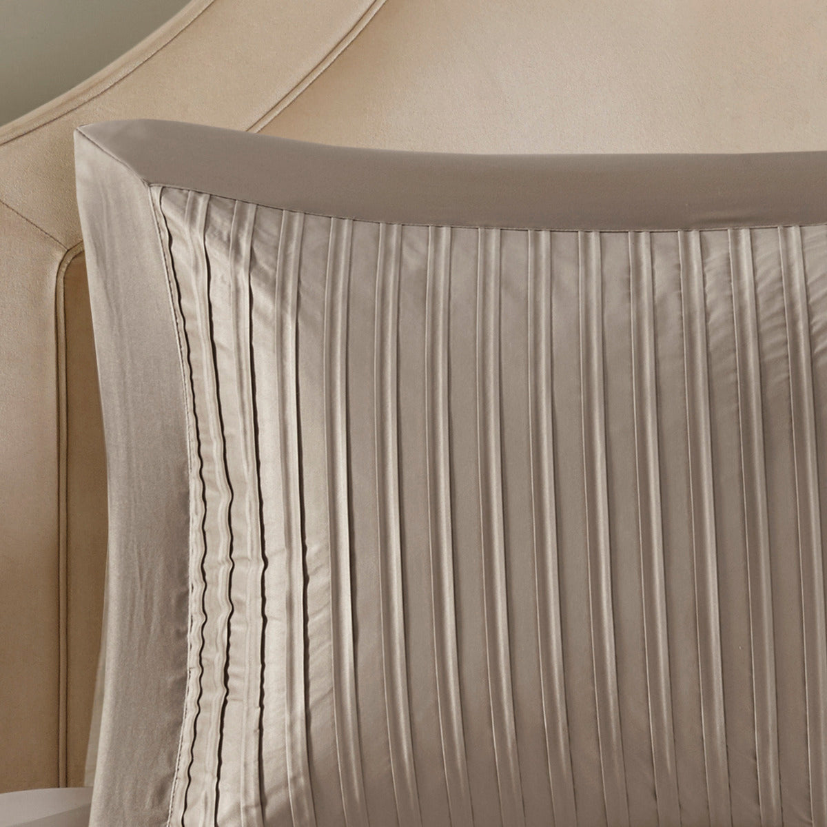 7 Piece Polyester Charmeuse Comforter Set Taupe King King Taupe Polyester