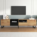 Modern Tv Stand With 2 Cabinets& Open Storage Compartment, Color Matching Media Console Table For Tvs Up To 85'', Entertainment Center With Drop Down Door For Living Room, Bedroom, Home Theatre Wood Brown Primary Living Space 70 79 Inches 90 Inches Or