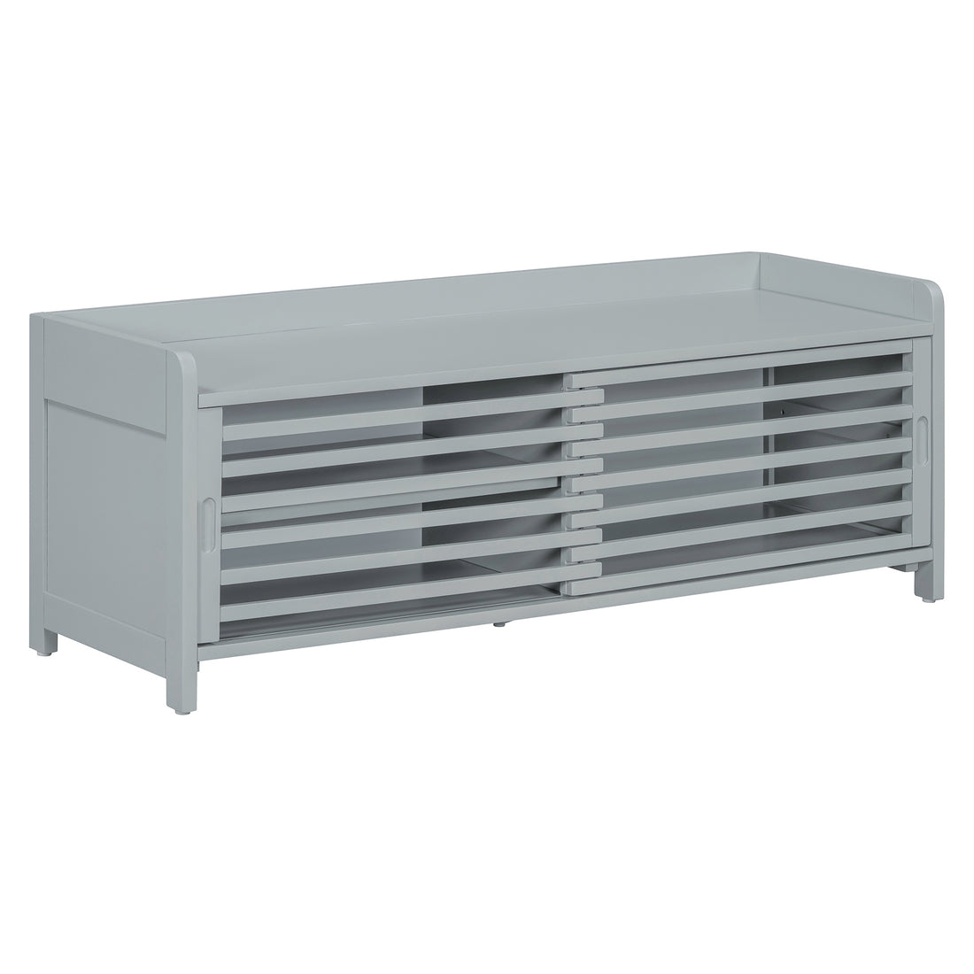 Distressed Shutter Storage Bench With Acacia Veneer For Retro Charm For Living Room, Entryway Grey Grey Mdf