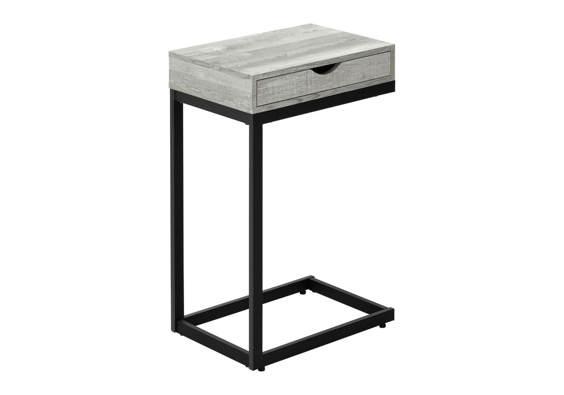 Accent Table, C Shaped, End, Side, Snack, Storage Drawer, Living Room, Bedroom, Grey Laminate, Black Metal, Contemporary, Modern Grey Particle Board