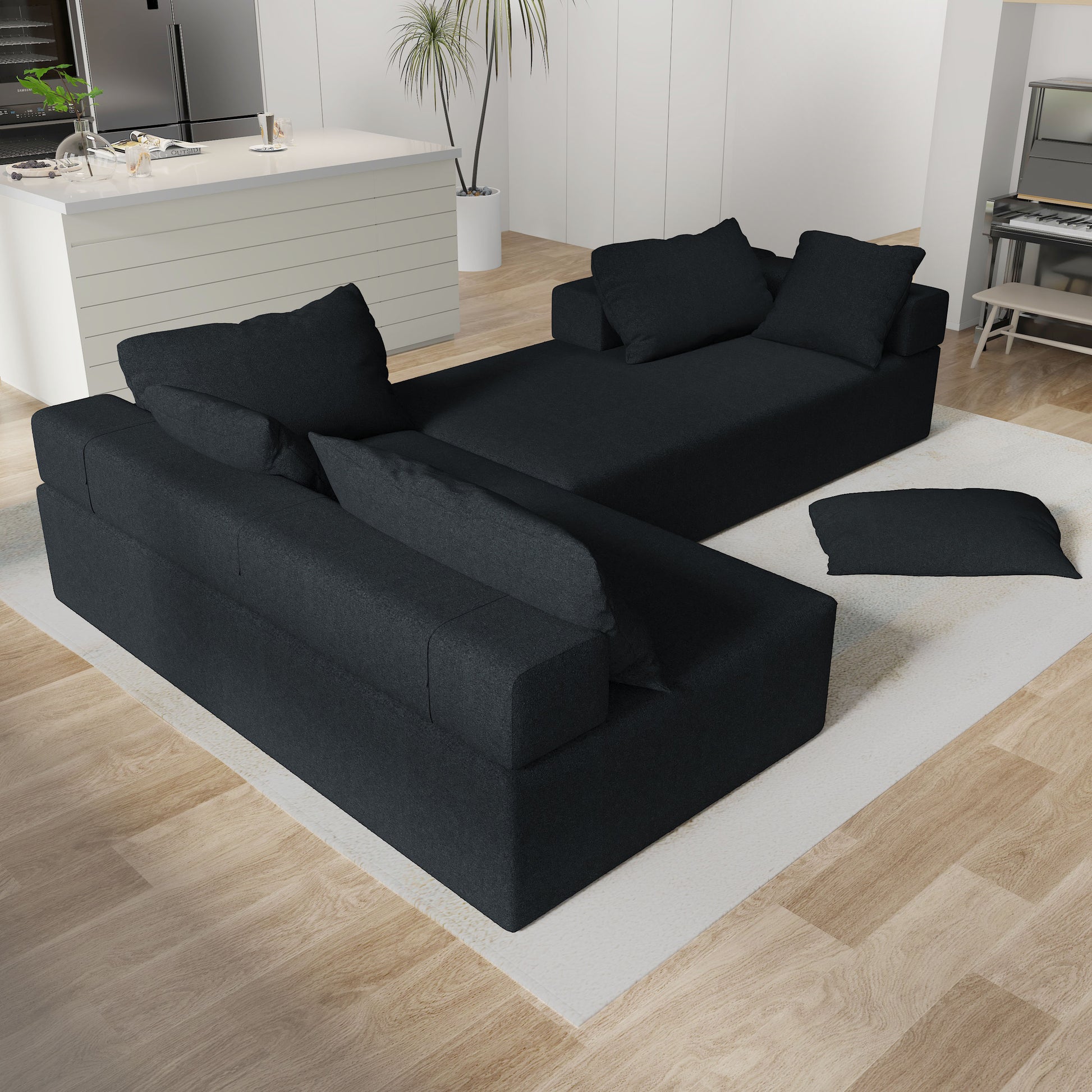 Modern Upholstered Sectional Sofa Couch Set,Modular 108" L Shaped Sectional Living Room Sofa Set With 6 Pillows,Free Combination Sofa Couch For Living Room,Bedroom Left Chaise Black Foam Chenille 3 Seat