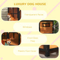 Pawhut Outside Cabin Style Wooden Dog House For Large Dogs With Openable Roof & Giant Window, Outdoor & Indoor Big Dog House, Asphalt Roof, Yellow Yellow Wood